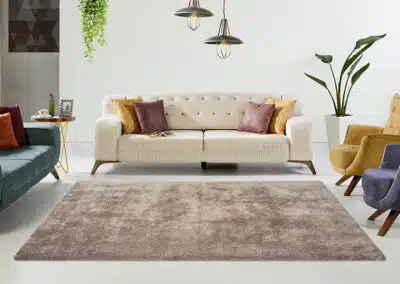 Taupe Teppich vor Sofa